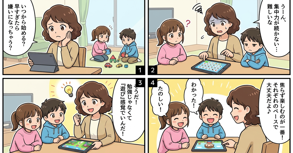 子供 オンライン英会話 何歳から 年齢別の結論まとめ4コマ漫画