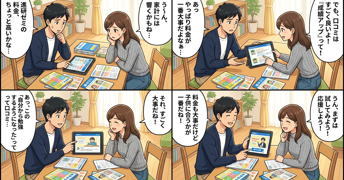 進研ゼミ チャレンジ 口コミ 料金の結論まとめ4コマ漫画