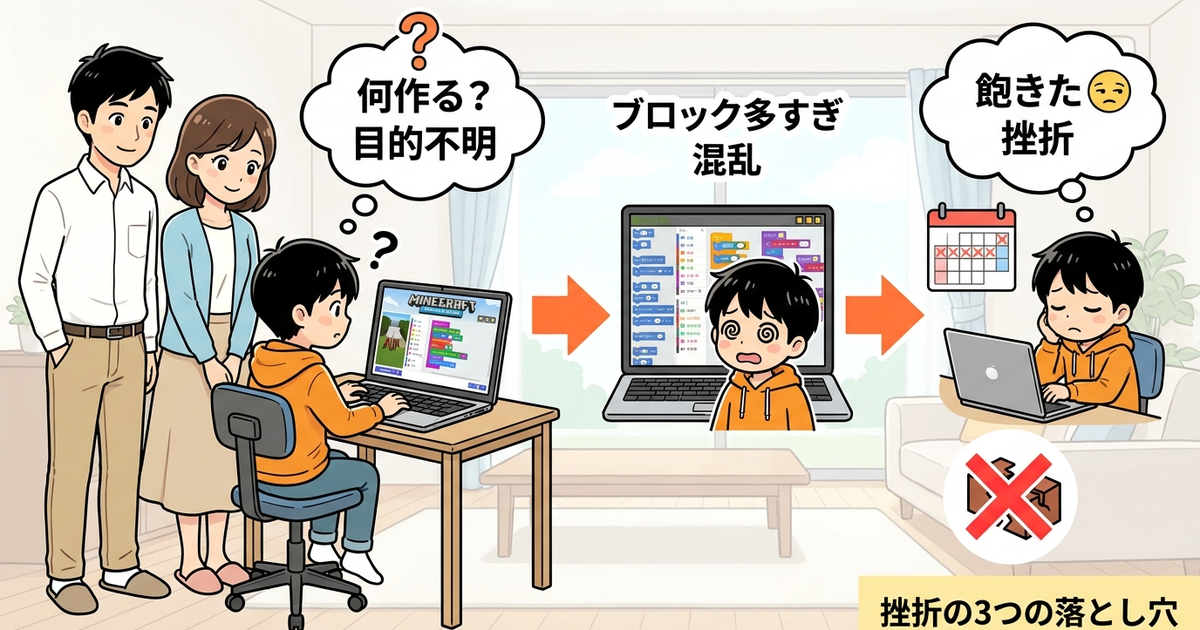 子供がマイクラ教育版でプログラミングを挫折する3つの落とし穴