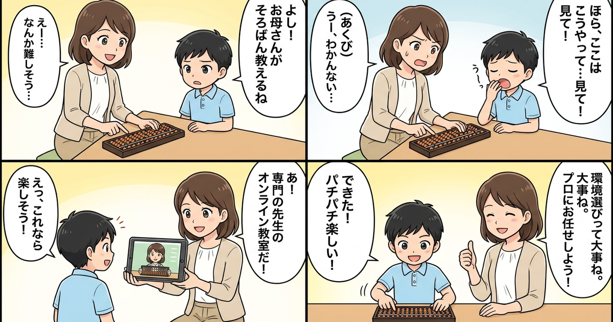 子供 そろばん やり方 教室 オンラインの結論まとめ4コマ漫画