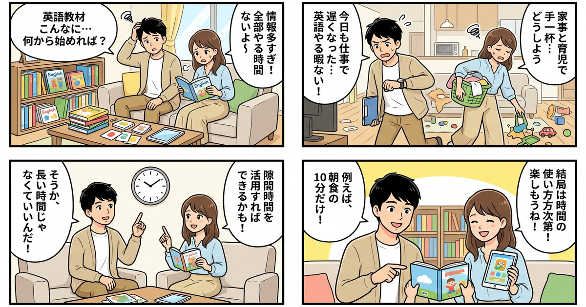 おうち英語 やり方 始め方の結論まとめ4コマ漫画