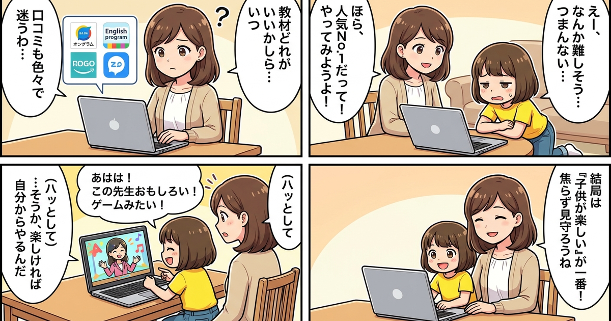 子供 オンライン英会話 無料体験 始め方の結論まとめ4コマ漫画